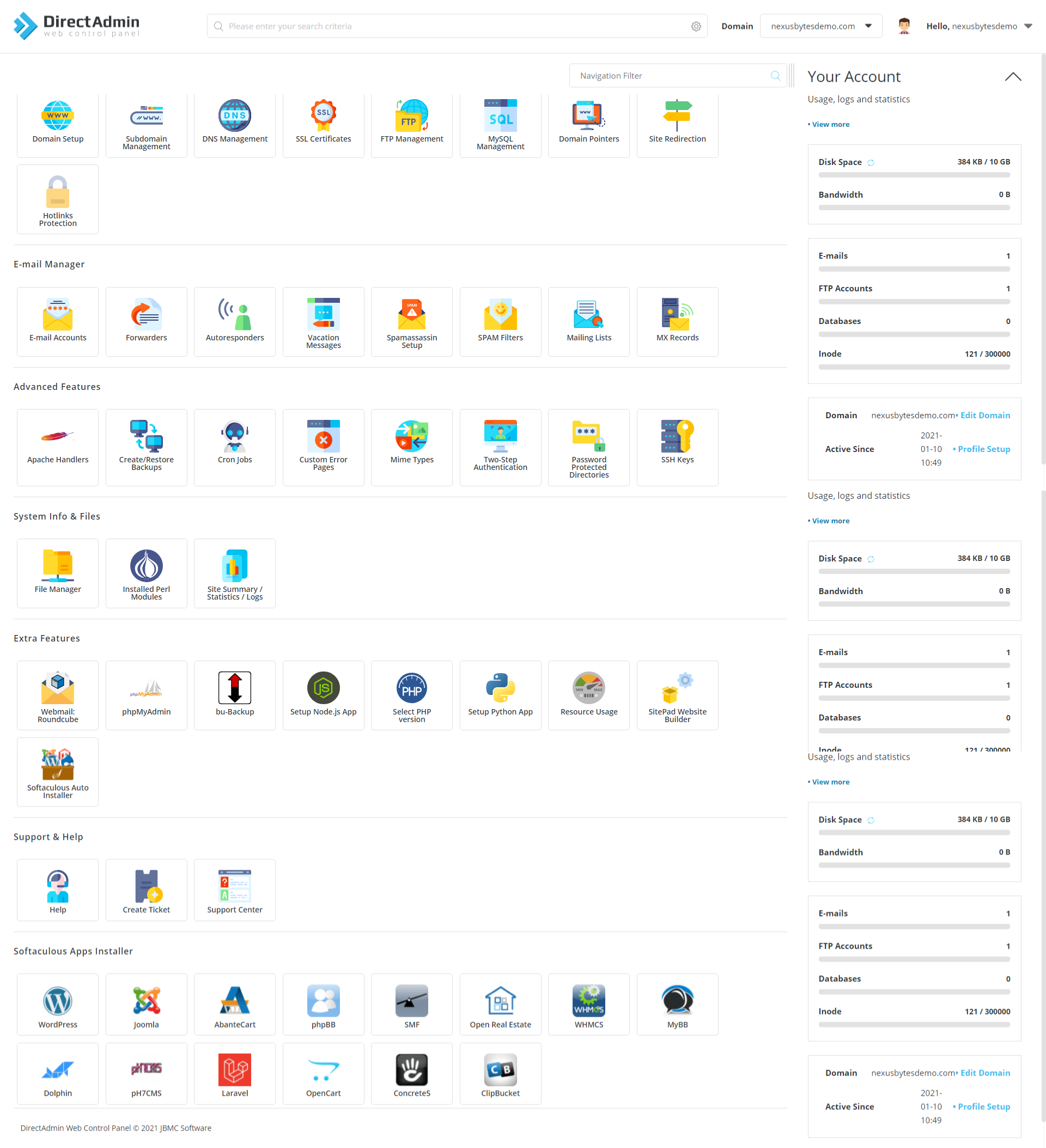 Directadmin Dashboard for Web hosting